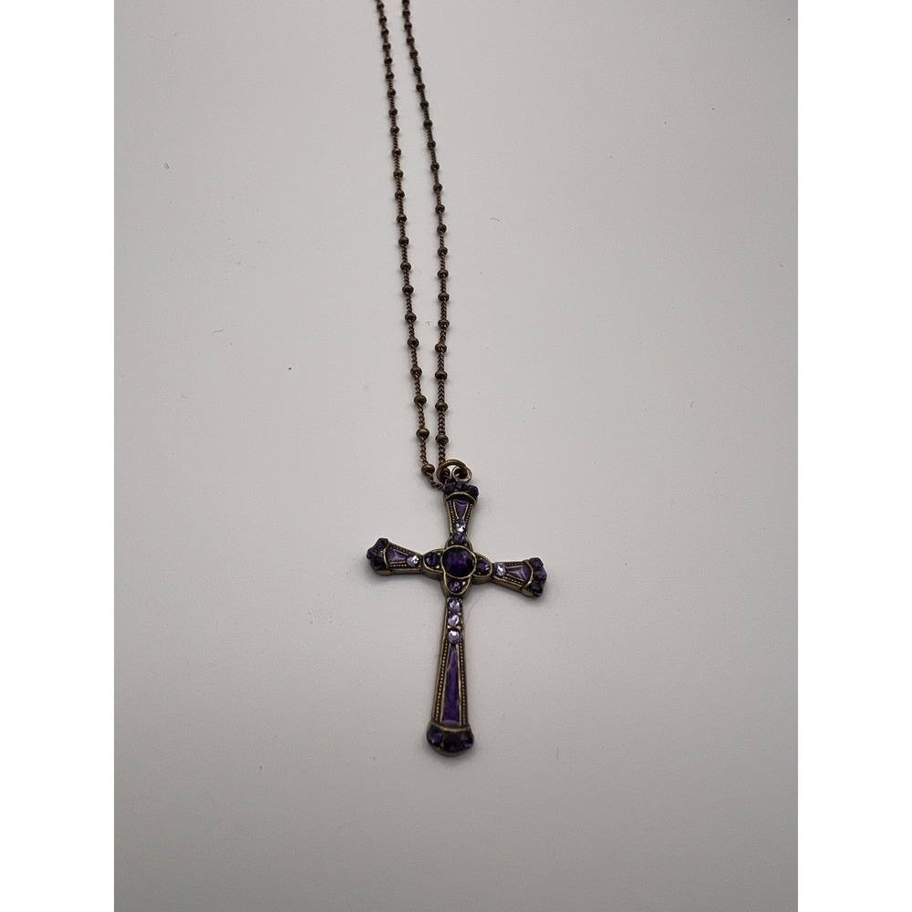 anne koplik Designs necklace Cross Purple Beads Gold Pendent - Picture 2 of 5